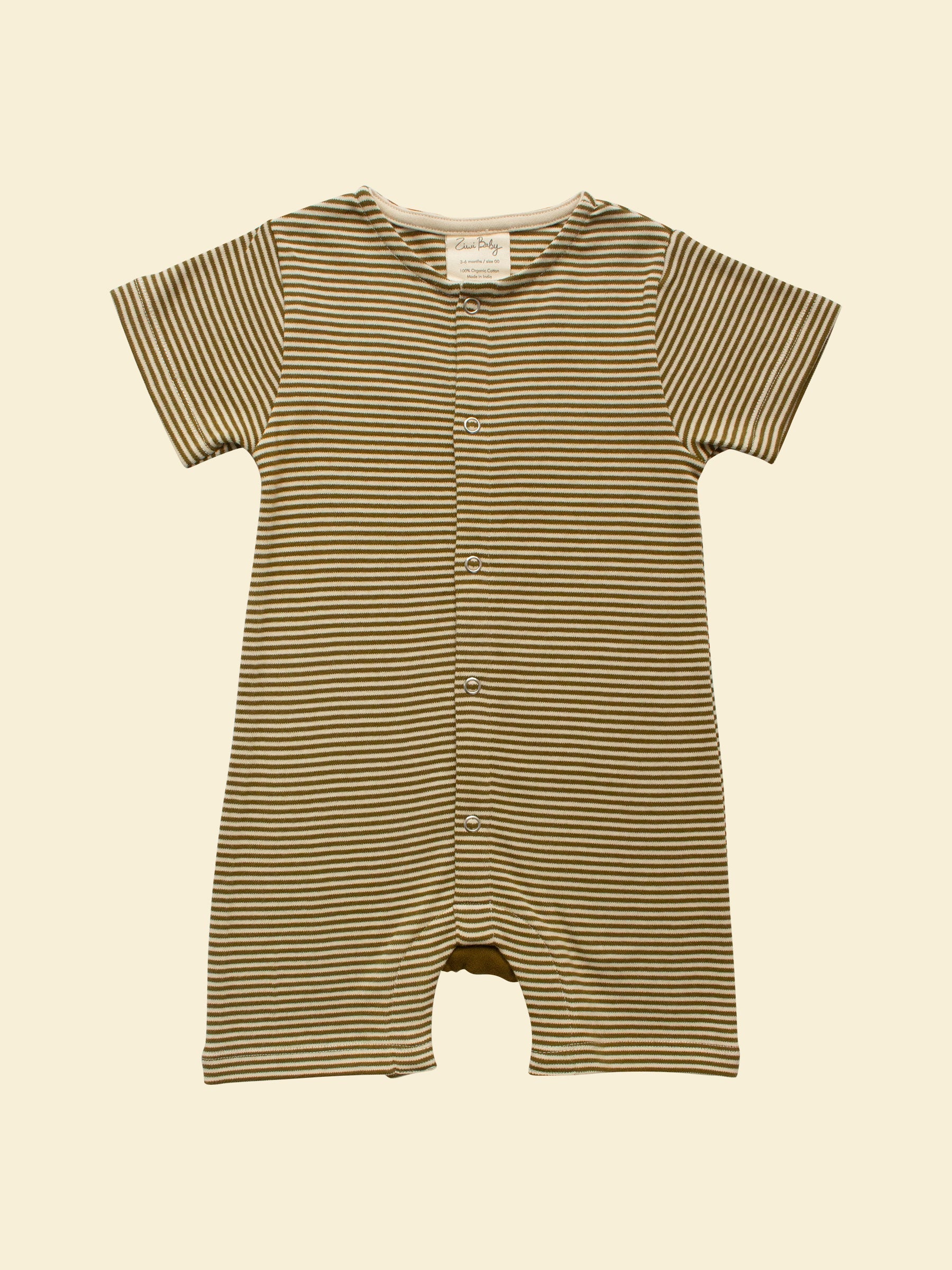 Organic Cotton Baby Playsuit - Olive Stripe